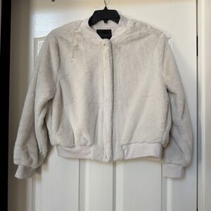 Sanctuary Faux Fur Zip-Front Lined Bomber Jacket Ivory Cream Size Large